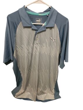 Puma Men’s Steel Blue Polo with Cream Striped Front